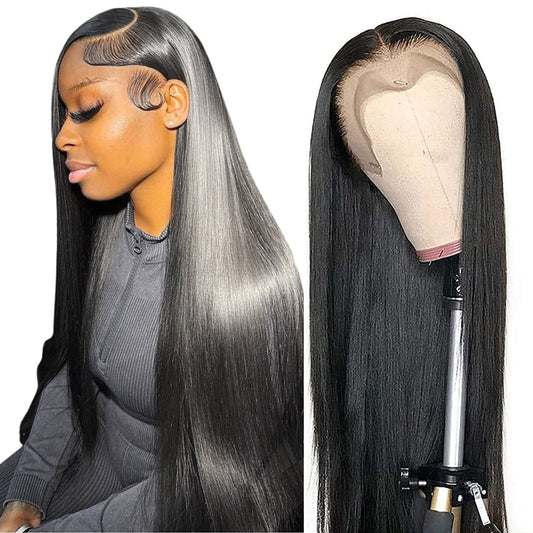 13x6 Straight Lace Front Wigs - Human Hair HD Transparent Lace Frontal Wigs for Black Woman - Brazilian Glueless Wigs - Pre Plucked Natural Color 36 Inch