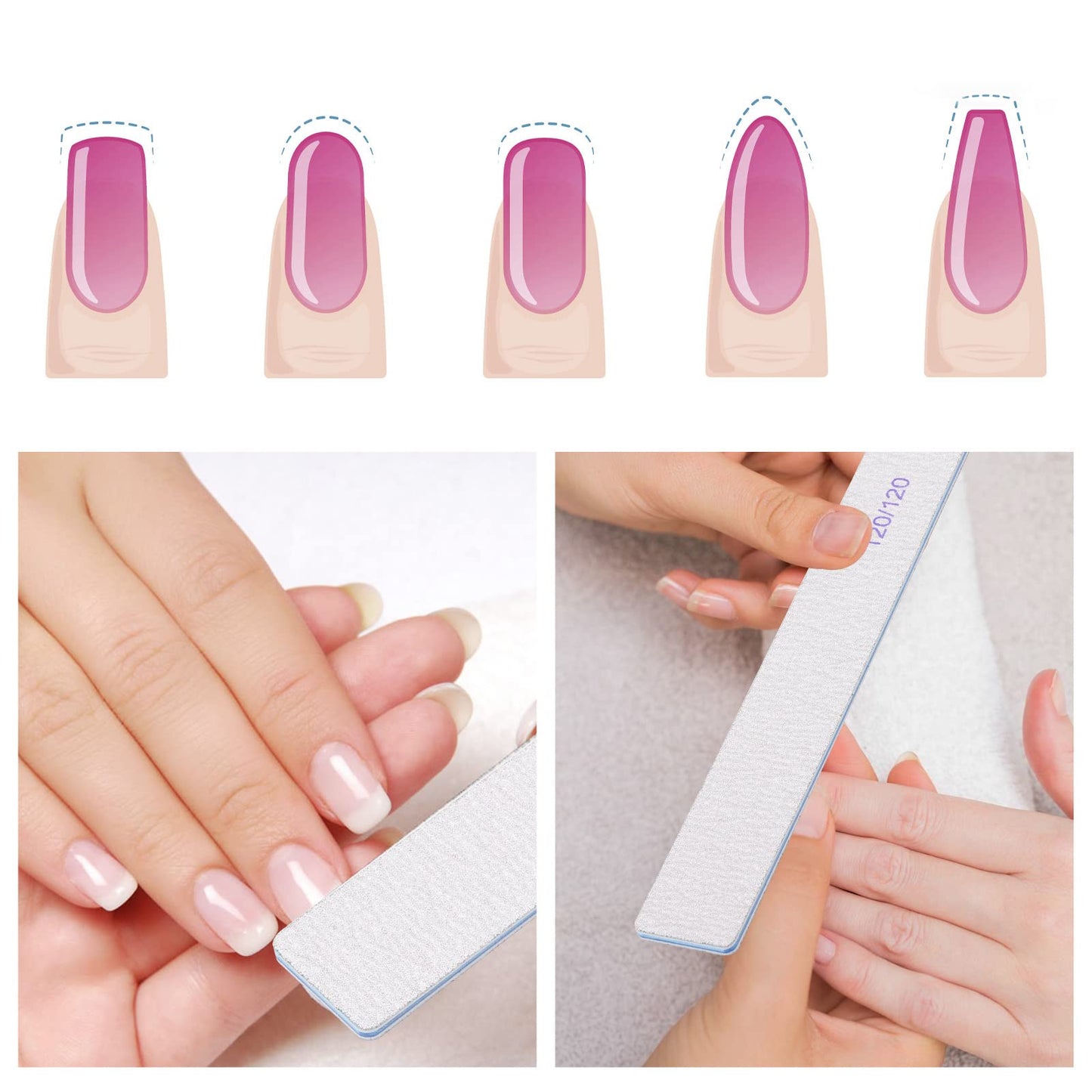 25 Pieces 120 Grit Rectangle Nail Files for Acrylic Nails and Natural Nails, Reusable Nail Buffers Double Sided Emery Boards Manicure Tools