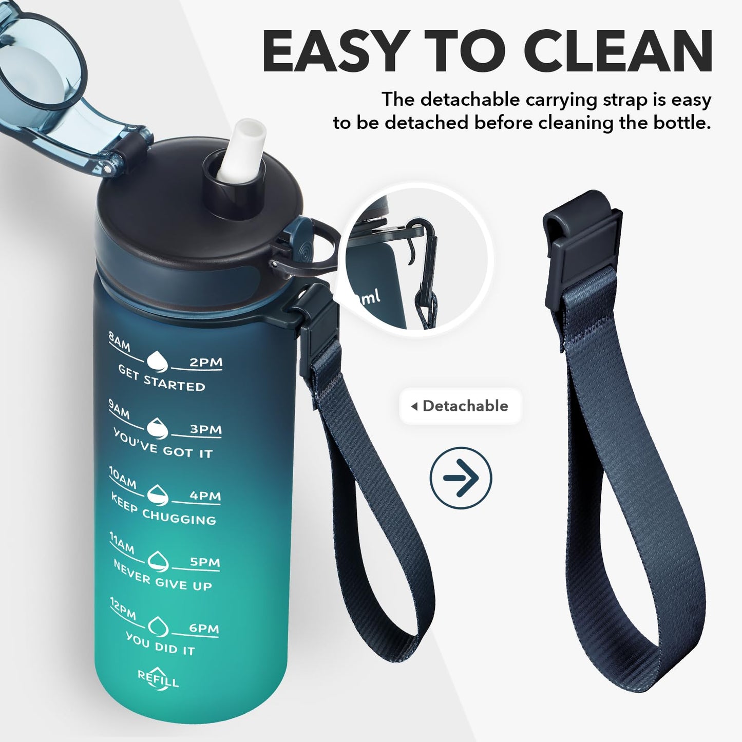 Enerbone 24 oz Water Bottle, Leakproof BPA & Toxic Free, Motivational Water Bottle with Times to Drink and Straw, Fitness Sports Water Bottle with Strap for Office, Gym, Outdoor Sports
