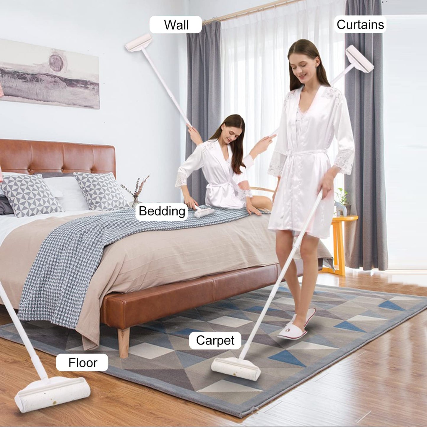 124cm Long Lint Roller for Floors, Large Clothes Sticker Roller with Cover, White Dog/Cat Hair Cleaning/Removal Extra Sticky