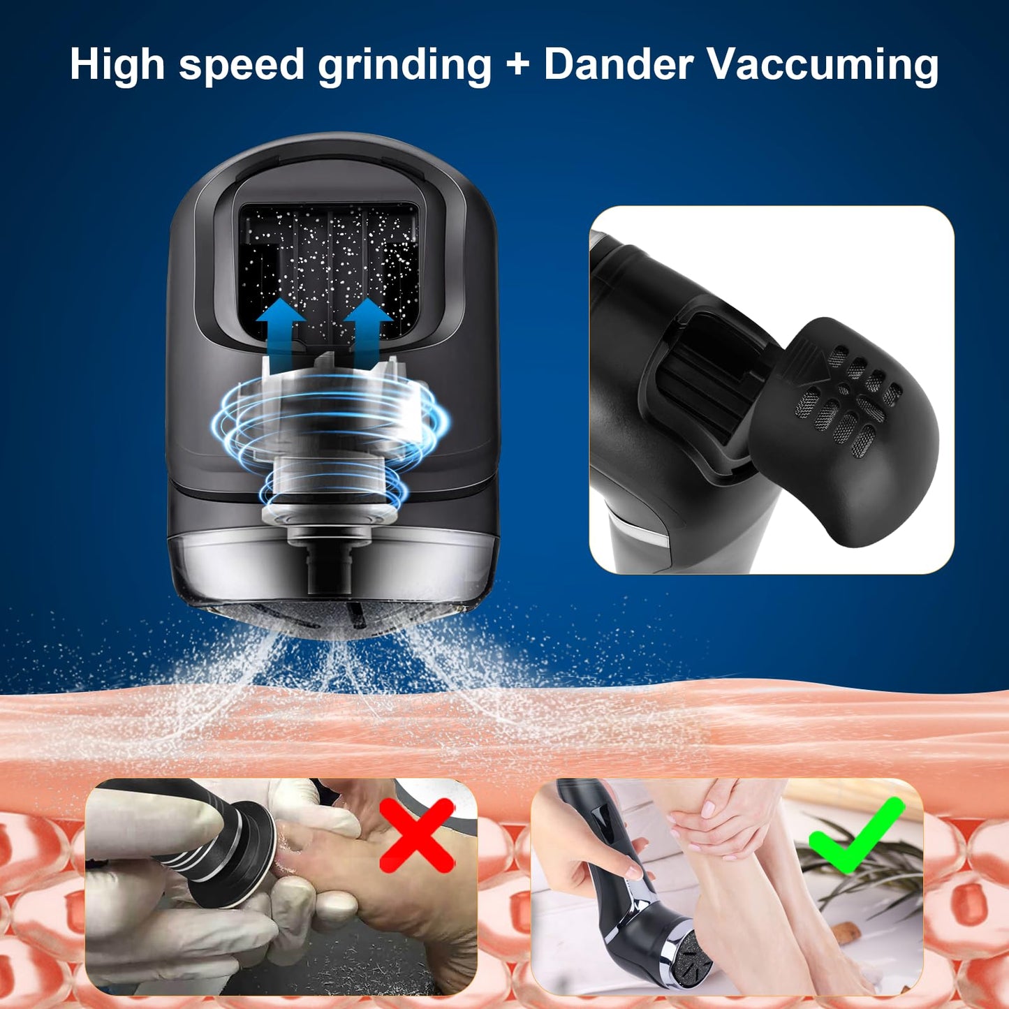 Electric Foot Callus Remover, IPX7 Waterproof Pedicure Kit Rechargeable Calloused Feet Remover Tool with LCD Display, 2-Speed Dual Motors for Efficient Exfoliation of Dead Skin on Feet