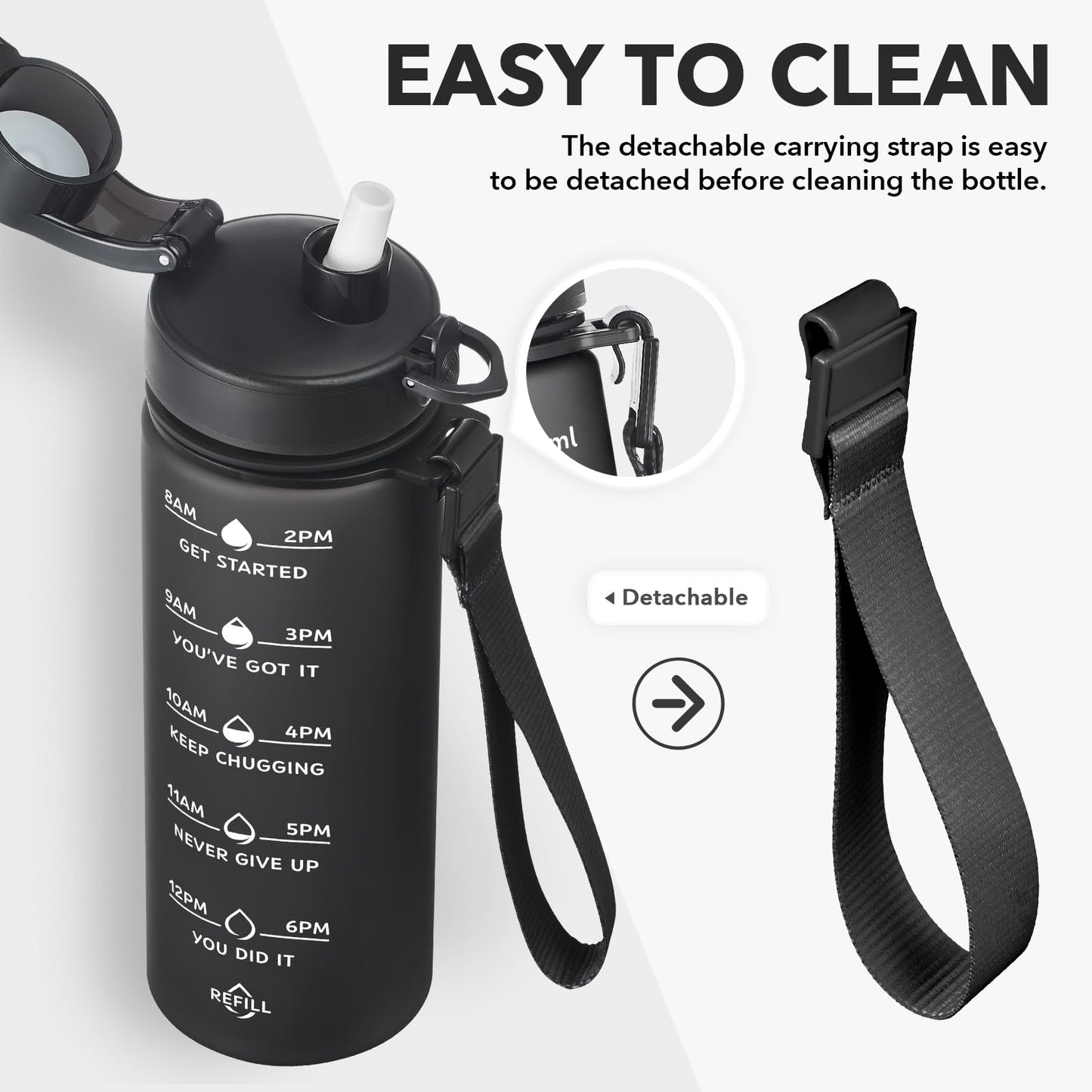 Enerbone 24 oz Water Bottle, Leakproof BPA & Toxic Free, Motivational Water Bottle with Times to Drink and Straw, Fitness Sports Water Bottle with Strap for Office, Gym, Outdoor Sports