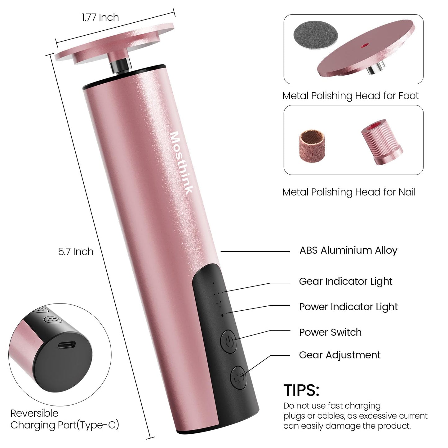 Electric Callus Remover for Feet, Electric Foot File Nail Grinder 2 in 1,Rechargeable Professional Foot Sander Pedicure Tool for Feet Dry Dead Skin with Sandpaper Disk, 6 Speed Adjustable
