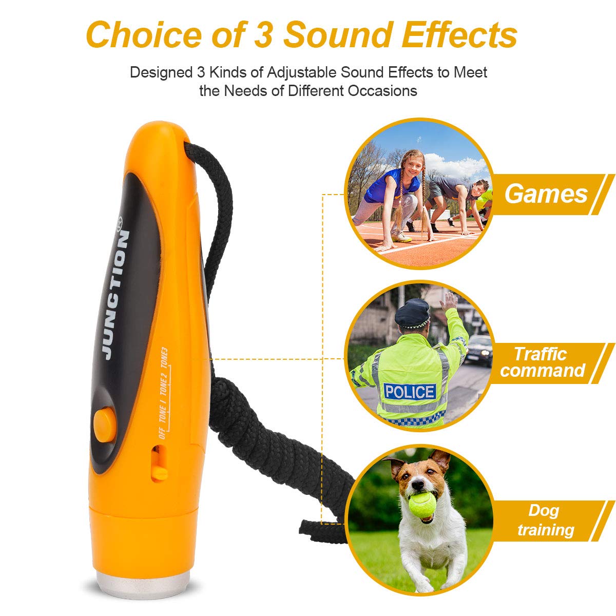 Electronic Whistle, Battery Operated Whistle Adjustable 3 Different Loud Whistle Sounds with Lanyard Handheld Electronic Whistles for Referees Volleyball Coaches Teacher, Soccer Sports Whistle-Yellow