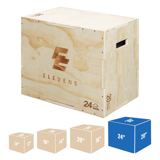 Elevens 3 in 1 Wooden Plyo Box Jump Box Plyometric Box for Jumping Trainer, Skipping, Jumping, Lunges, Box Jumps, Squats, Step-Ups, Dips (30"x20"x24")