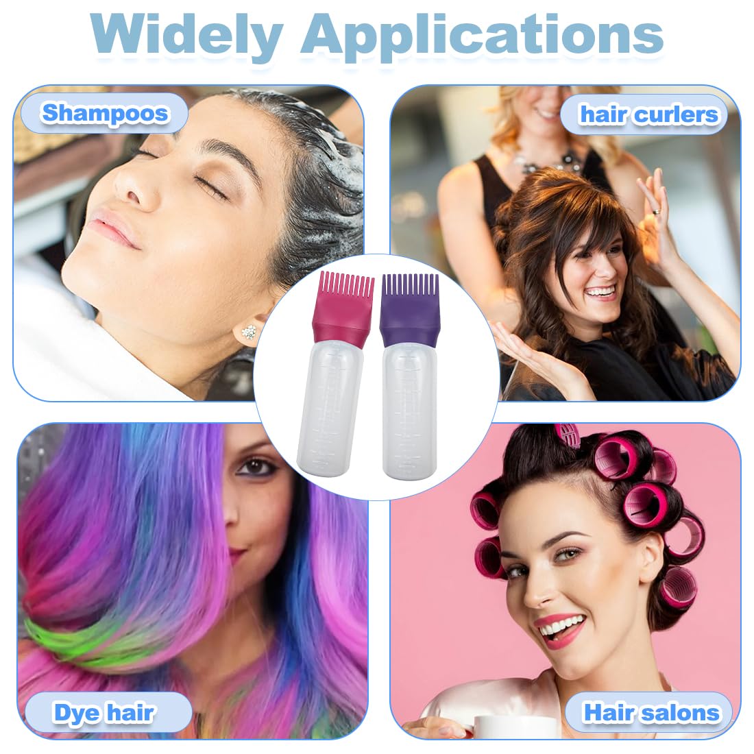 ELANE 4 Pack Root Comb Applicator Bottle, Hair Oiling Applicator for Hair Dye, Shampoos, Salons. (Purple+Red)