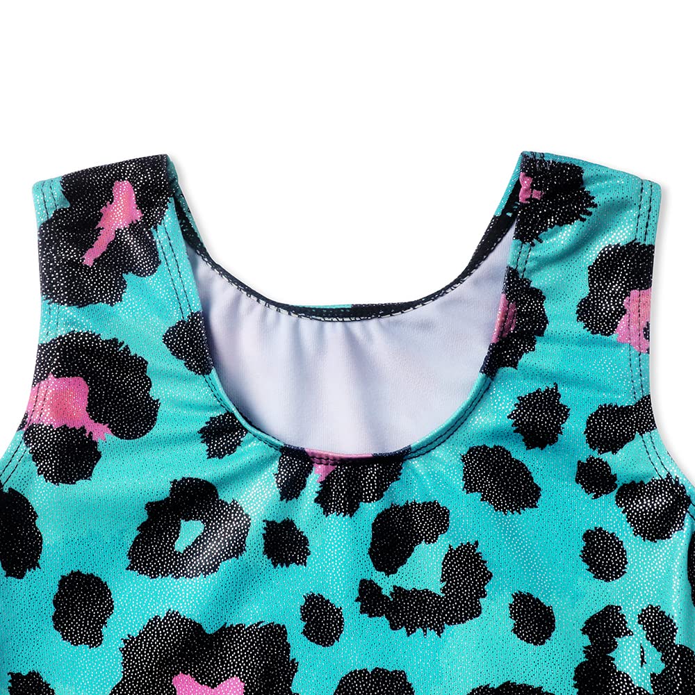EQSJIU Leotard For Girls Gymnastics Size 6-7 Years Old Light Blue Leopard Pink Outfits For Kids Bodysuits Unitard With Shorts Sparkly Apparel