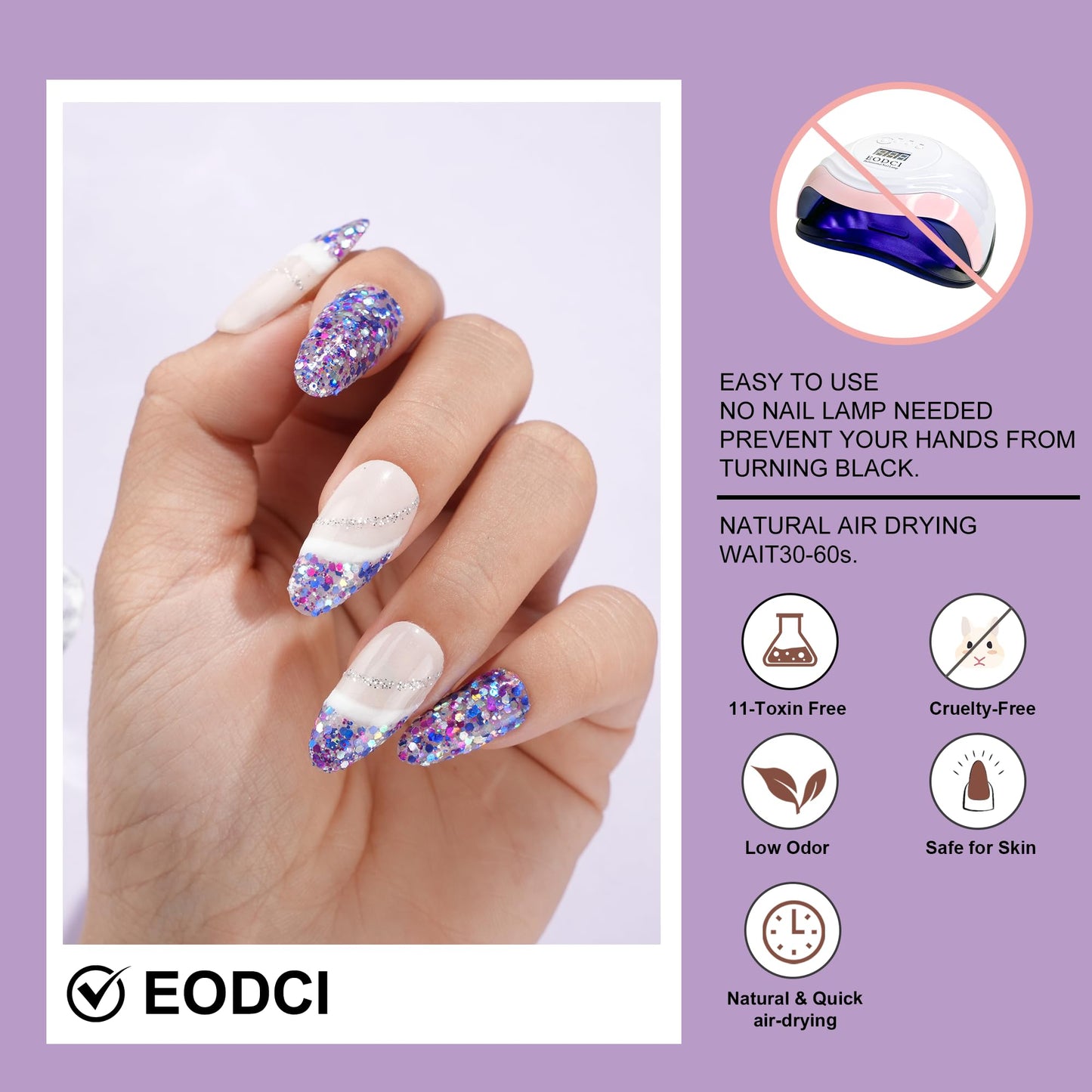 EODCI Dip Powder Glitter Colorful Purple for Valentine, 1 Oz Nail Dipping Powder French Nail Art for Starter Manicure Salon DIY at Home, Fall Winter Dip Colors Long Lasting