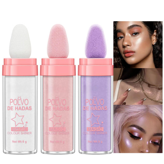 3 Pack Polvo De Hadas Fairy Dust Highlight Patting Powder - Full Body Contouring and Clavicle Pearlescent Patting Powder for Face and Eye, Christmas Sparkling Body Glitter Powder (3 Pack)