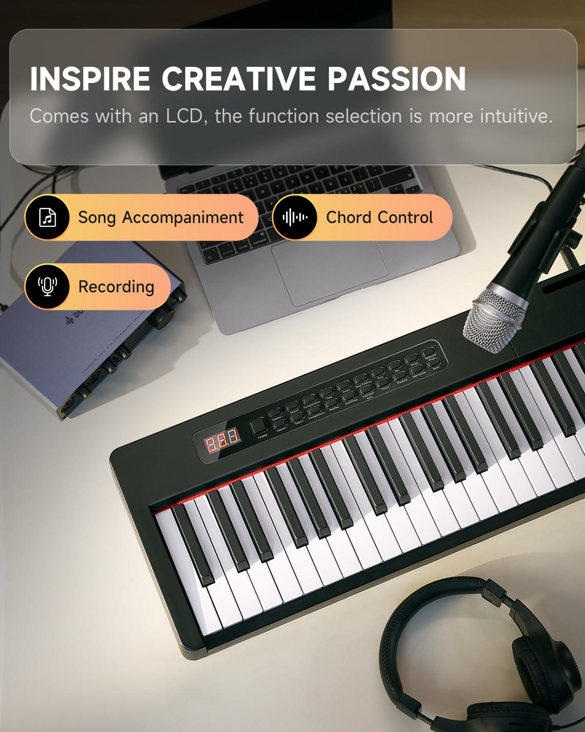 Donner Digital Piano Keyboard Velocity-Sensitive 88 Keys with Removable Piano Stand, Compact Beginner Home Electric Piano with Split Mode, LCD Screen, and Triple Pedal DEP-08