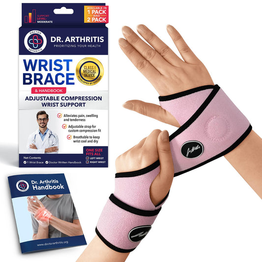 Dr. Arthritis Doctor Developed Comfy, Lightweight, Wrist Support-Strap-Brace-Hand Support, Perfect fit for both Right and Left Hand, for Men and Women (Pink, 2 Pack)