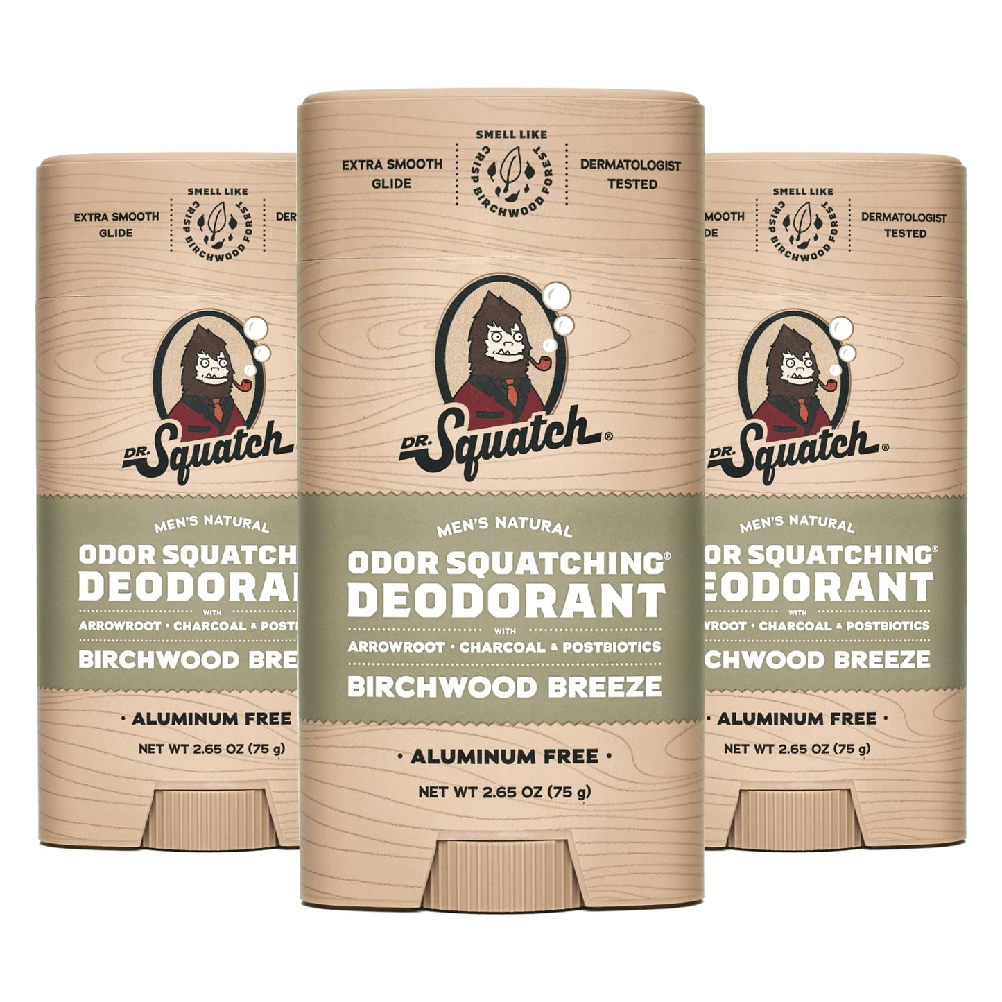Dr. Squatch Natural Deodorant for Men 3 Pack Birchwood Breeze – Odor-Squatching Men's Deodorant Aluminum Free (2.65 oz, 3 Pack)
