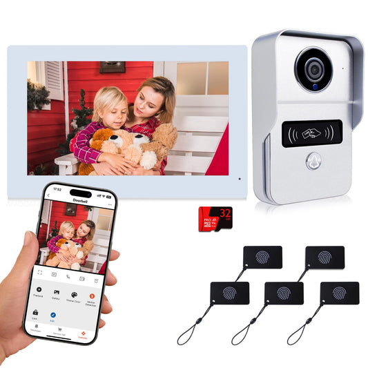 2-Wire Video Intercom System, 7 Inch 1080P Touchscreen WiFi Video Doorbell Door Phone System, No Monthly Fees, Snapshot, Monitoring Tuya App Card Unlock for Home Apartment (Monitor with WiFi)