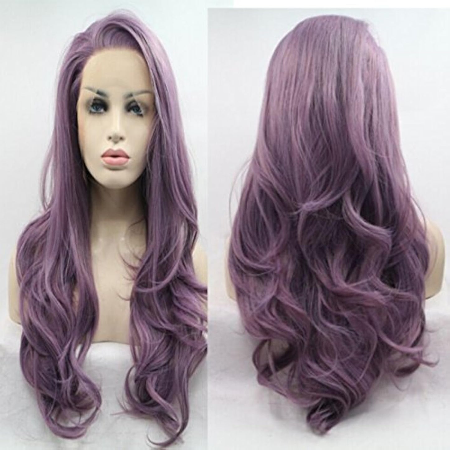 ELESTY Long Wavy Synthetic Lace Front Wig Glueless Purple High Temperature Heat Resistant Fiber Hair Wigs For Women