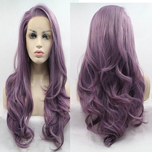 ELESTY Long Wavy Synthetic Lace Front Wig Glueless Purple High Temperature Heat Resistant Fiber Hair Wigs For Women