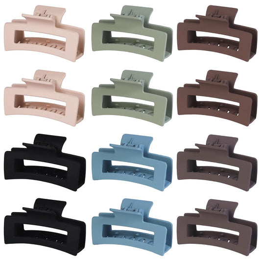 12 Pack 3.5 Inch Matte Square Hair Claw Clips for Women, Strong Hold Neutral Claws for Thick Thin Hair (Light Colors)