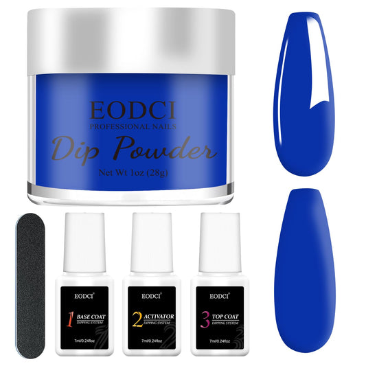 EODCI Blue Nail Starter Dip Powder Kit, 1OZ Nail Dip Powder With Base & Top Coat/Activator Dip Nail Art French Manicure Nail Starter & Professional Home DIY Salon Use