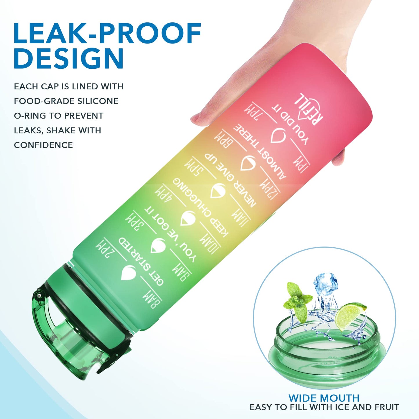 Enerbone 32 oz Water Bottle, Leakproof BPA & Toxic Free, Motivational Water Bottle with Times to Drink and Straw, Fitness Sports Water Bottle with Strap for Office, Gym, Outdoor Sports
