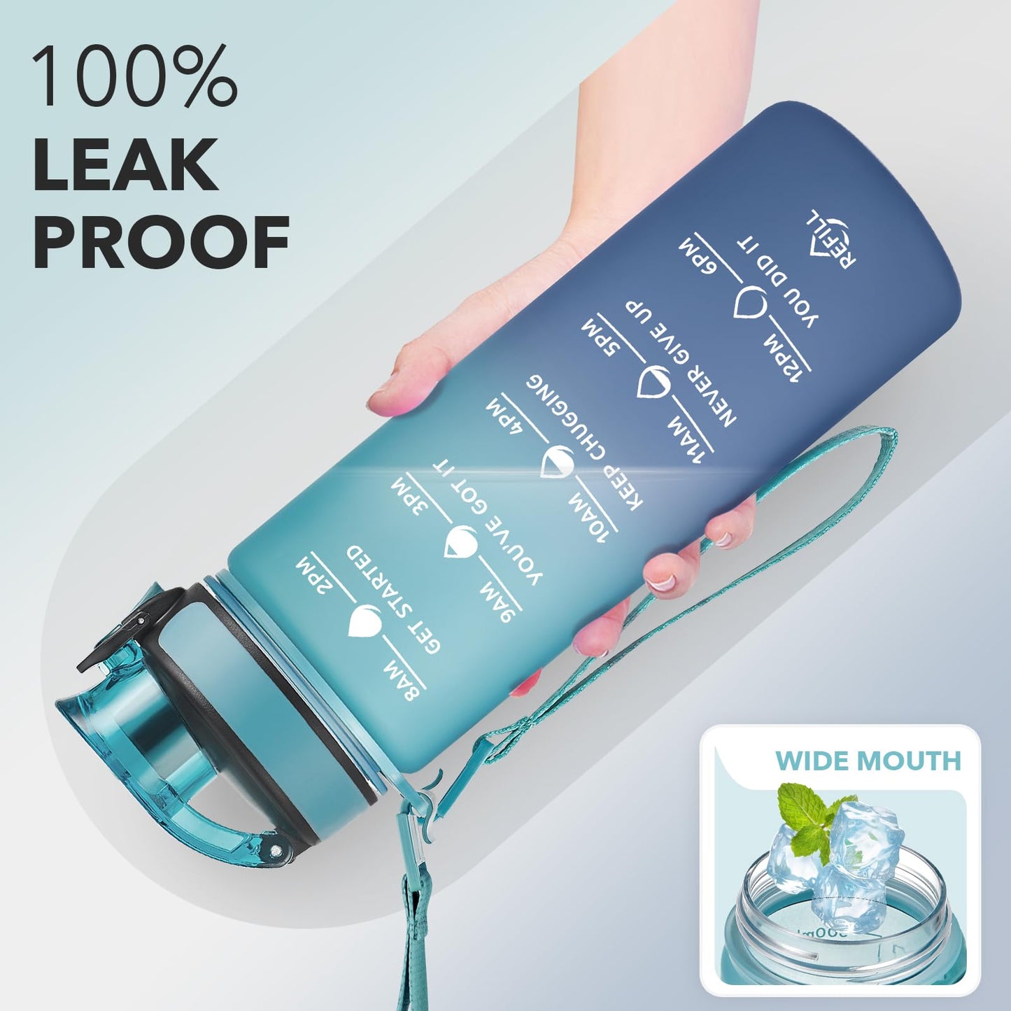 Enerbone 24 oz Water Bottle, Leakproof BPA & Toxic Free, Motivational Water Bottle with Times to Drink and Straw, Fitness Sports Water Bottle with Strap for Office, Gym, Outdoor Sports