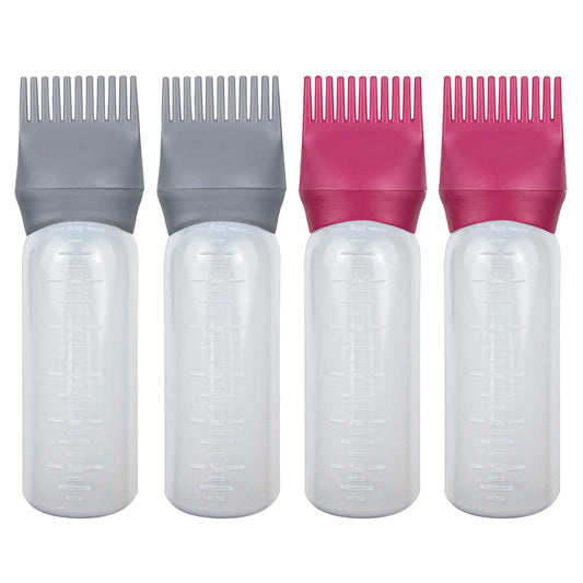 ELANE 4 Pack Root Comb Applicator Bottle, Oil Comb Applicator for Hair Dye, Shampoos, Salons. (Grey+Red)