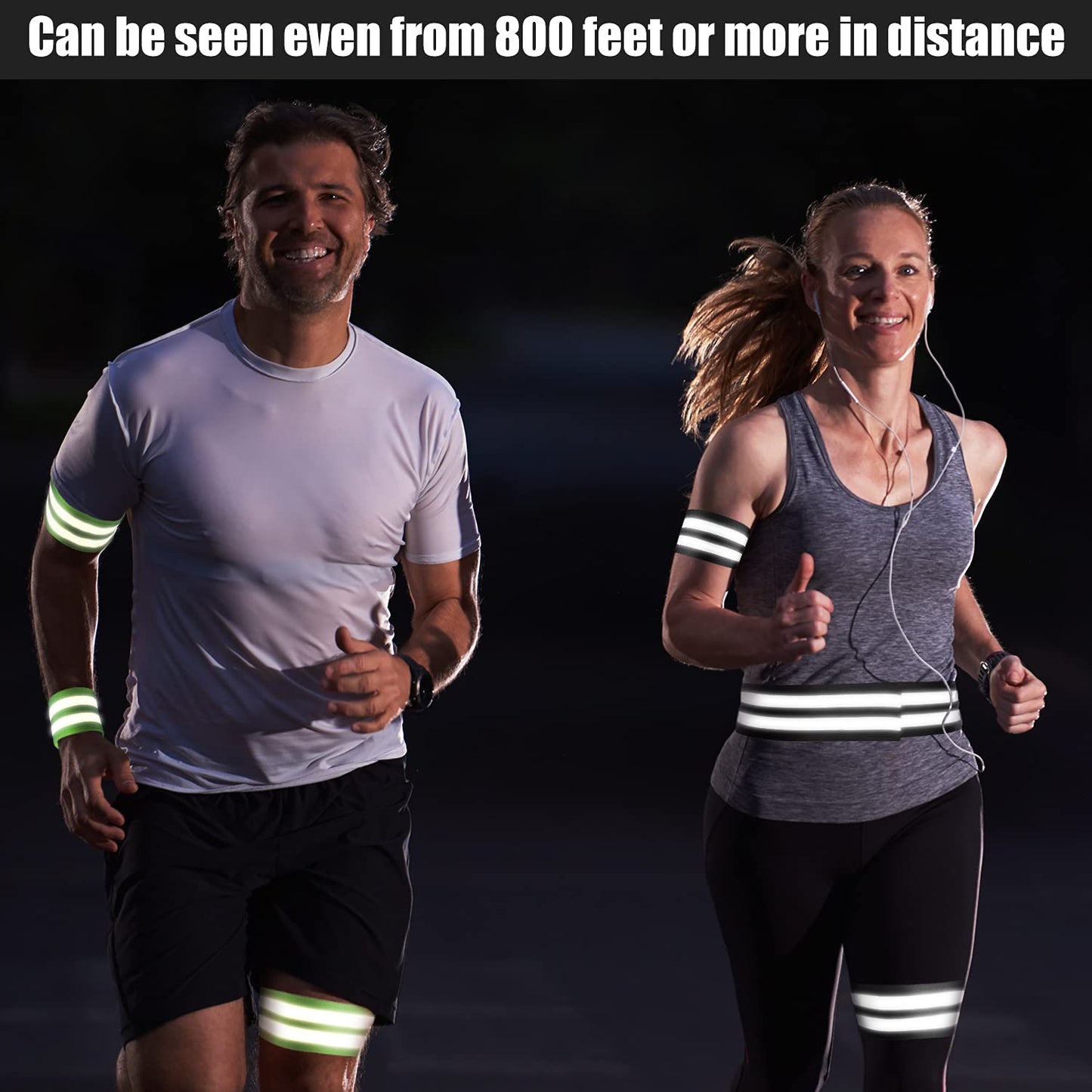 16 Pieces Reflective Bands Reflector Bands for Wrist, Arm, Ankle, Leg, High Visibility Reflective Gear Safety Reflector Tape Straps for Night Walking, Cycling and Running (Green, Black)