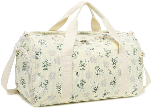 Duffle Bag for Gym Sports Women Girls Workout Travel Bag Weekender with Shoe Compartment and Wet Pocket (Beige Floral 102)
