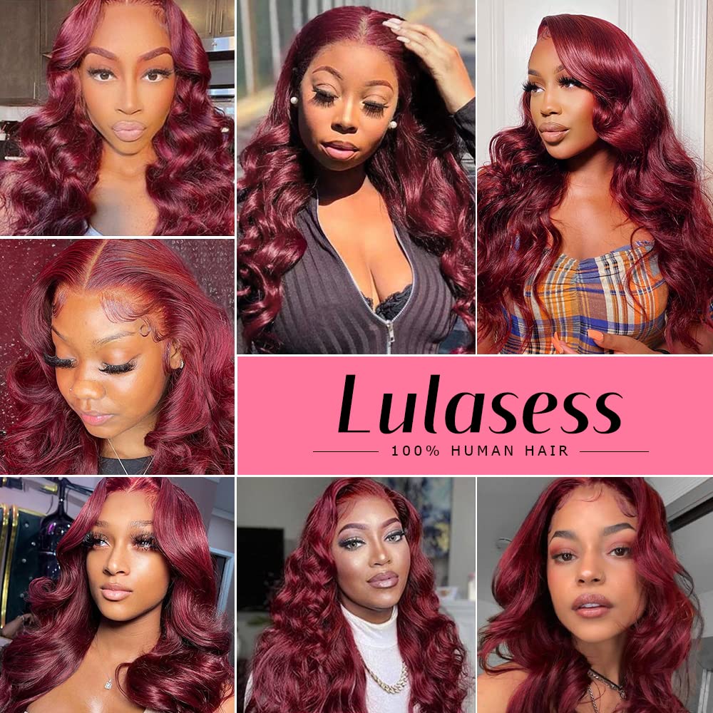 250% Density 99J Burgundy Lace Front Wigs Human Hair With Baby Hair Pre Plucked 13x4 Body Wave 99j HD Transparent Lace Frontal Human Hair Wigs for Women 99J Glueless Lace Front Wigs Human Hair 20Inch