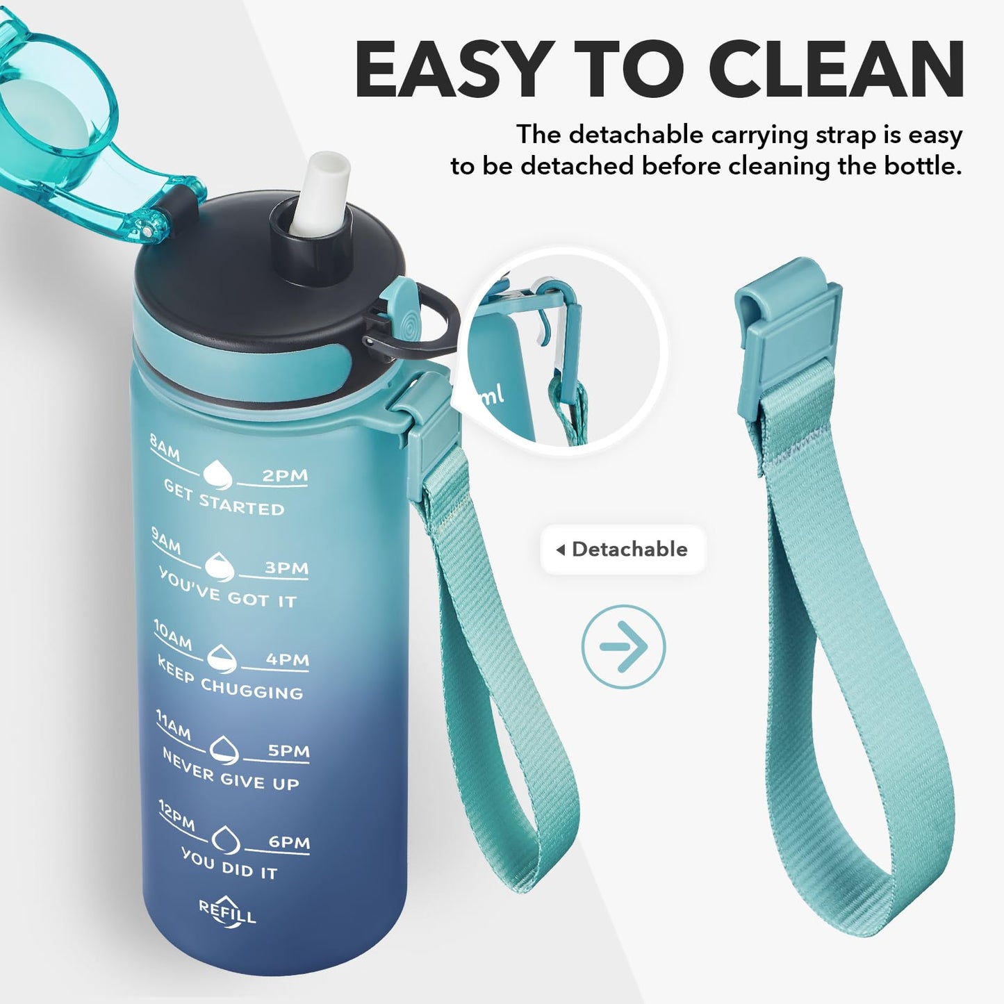 Enerbone 24 oz Water Bottle, Leakproof BPA & Toxic Free, Motivational Water Bottle with Times to Drink and Straw, Fitness Sports Water Bottle with Strap for Office, Gym, Outdoor Sports