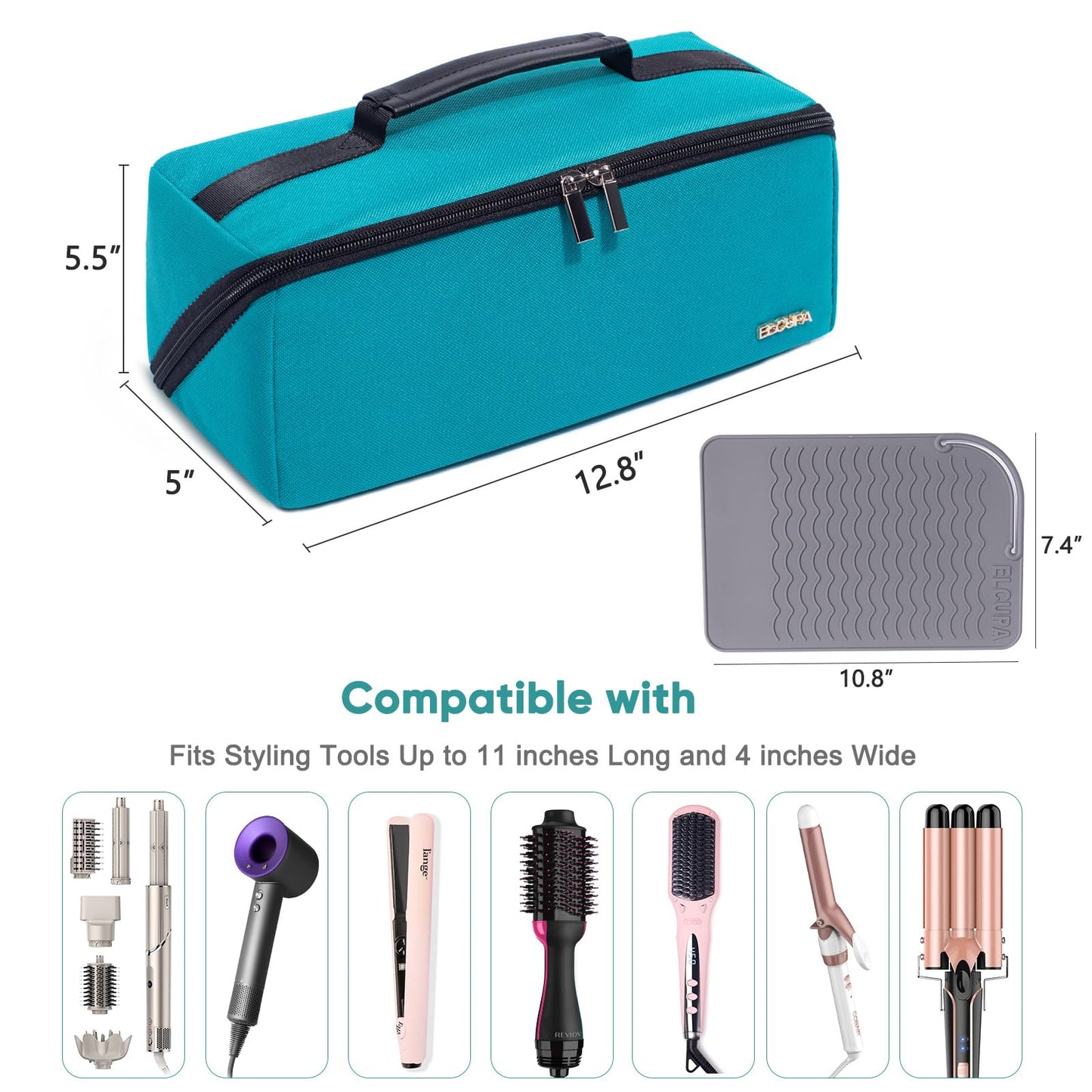ELCUPA Large Travel Bag - 2in1 Hair Tools Organizer for Dryer Brush, Flat Irons, Straighteners, Curling Irons, Makeup Bag for Travel Essentials