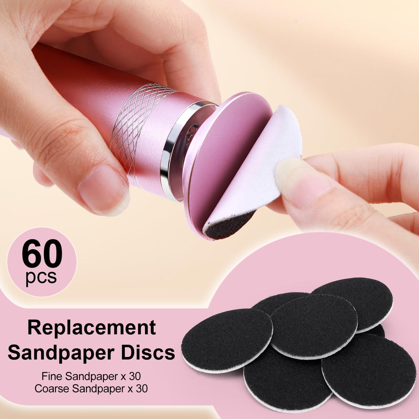 Electric Foot Callus Remover, Upgrade Electric Foot File, Adjustable Speed Foot File with 60 Pcs Sandpaper Discs, Electric Foot File Callus Remover for Cracked, or Tough Skin and Calluses, Pink
