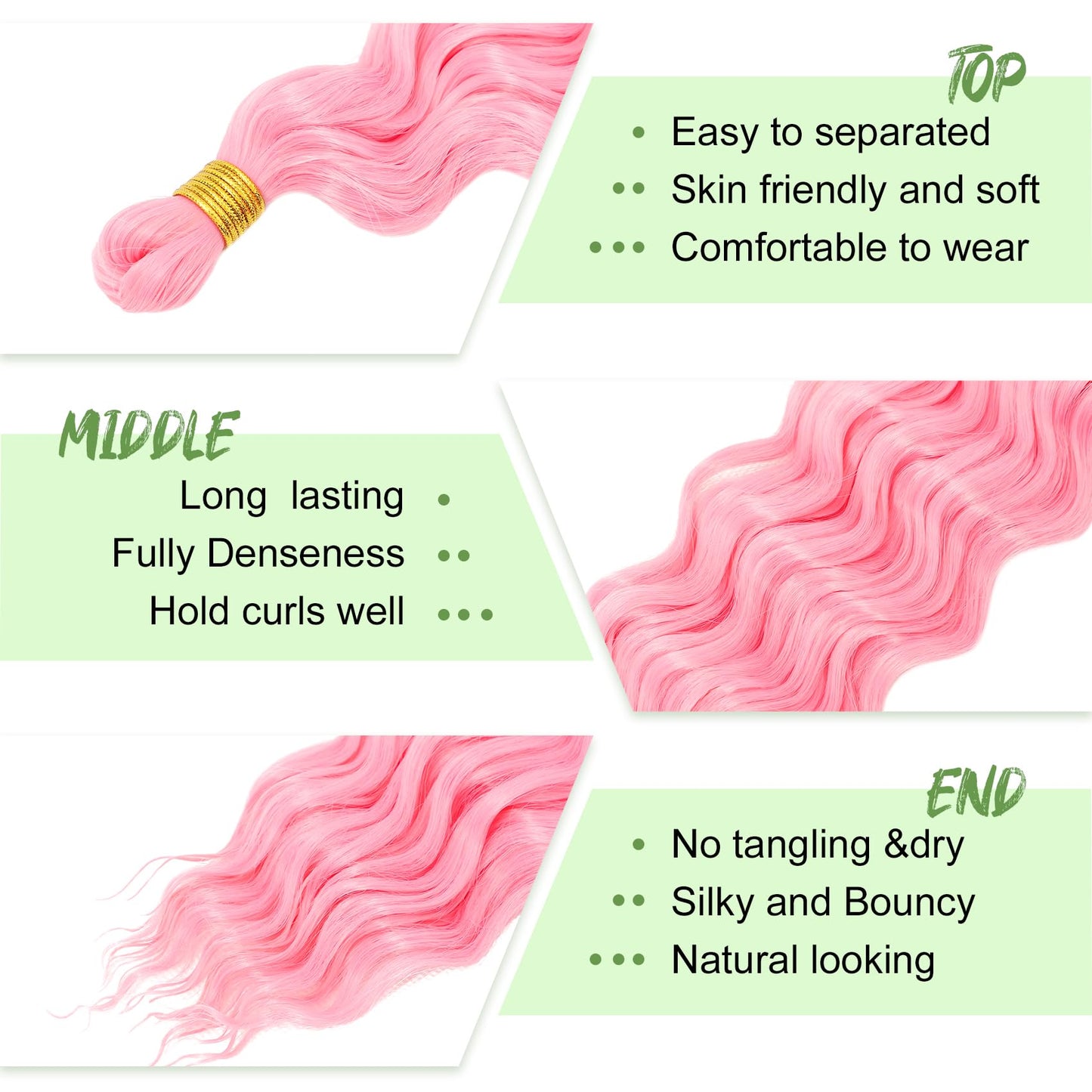 Eerya Long Curly Braiding Hair 18 Inch 2 Packs Pink Ocean Wave Crochet Hair for Black Women Deep Wave Braiding Hair for Boho Braids (18 inch, Pink)