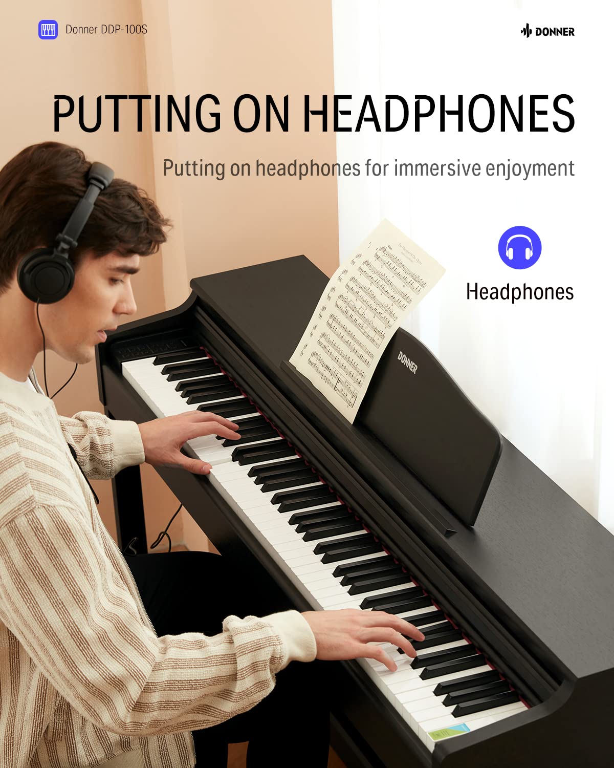 Donner DDP-100S Digital Piano 88 Key Weighted Graded Hammer-Action Piano Keyboard with MIDI In/Out, 200 Sounds & Rhythms, 100 Demo, Electric Piano with Bench for Beginner Professional