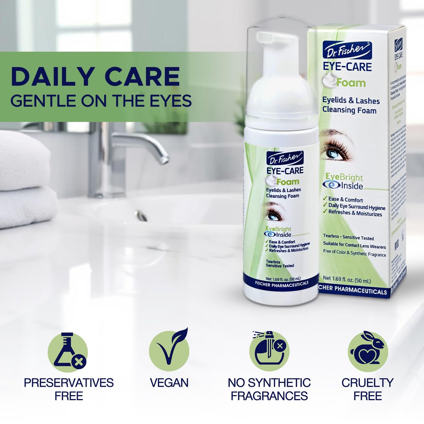 Dr. Fischer Tea Tree Oil Eyelid and Lashes Cleanser - Eye Lid Scrub and Wash - Eyelash Foam
