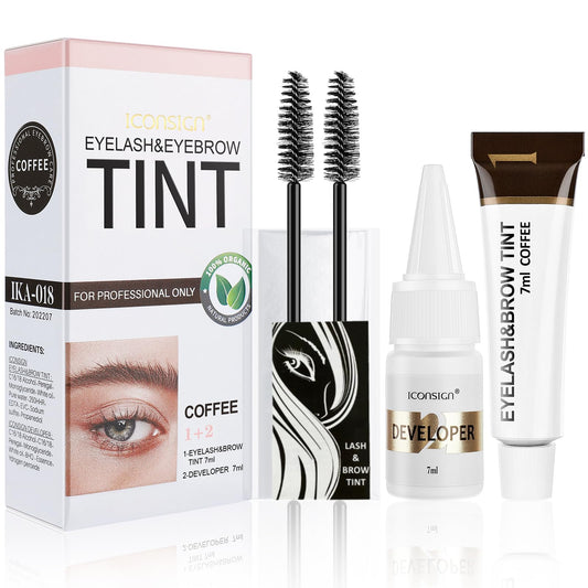 Duoffanny 2-In-1 Eyelash & Eyebrow Kit, Professional Lash & Brow Color Kit, Eye Brow and Eye Lash Coloring Set, Lasting for 4-6 Weeks DIY Hair Color for Salon & Home 7ml Coffee/Dark Brown
