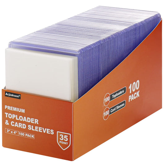 200 Card Sleeves Top Loaders for Cards, Arjiekwei 3"X4" Baseball Card Protectors Hard Plastic, Premium Toploaders Card Holder for Sports Football Trading Cards (100 Toploaders + 100 Penny Sleeves)