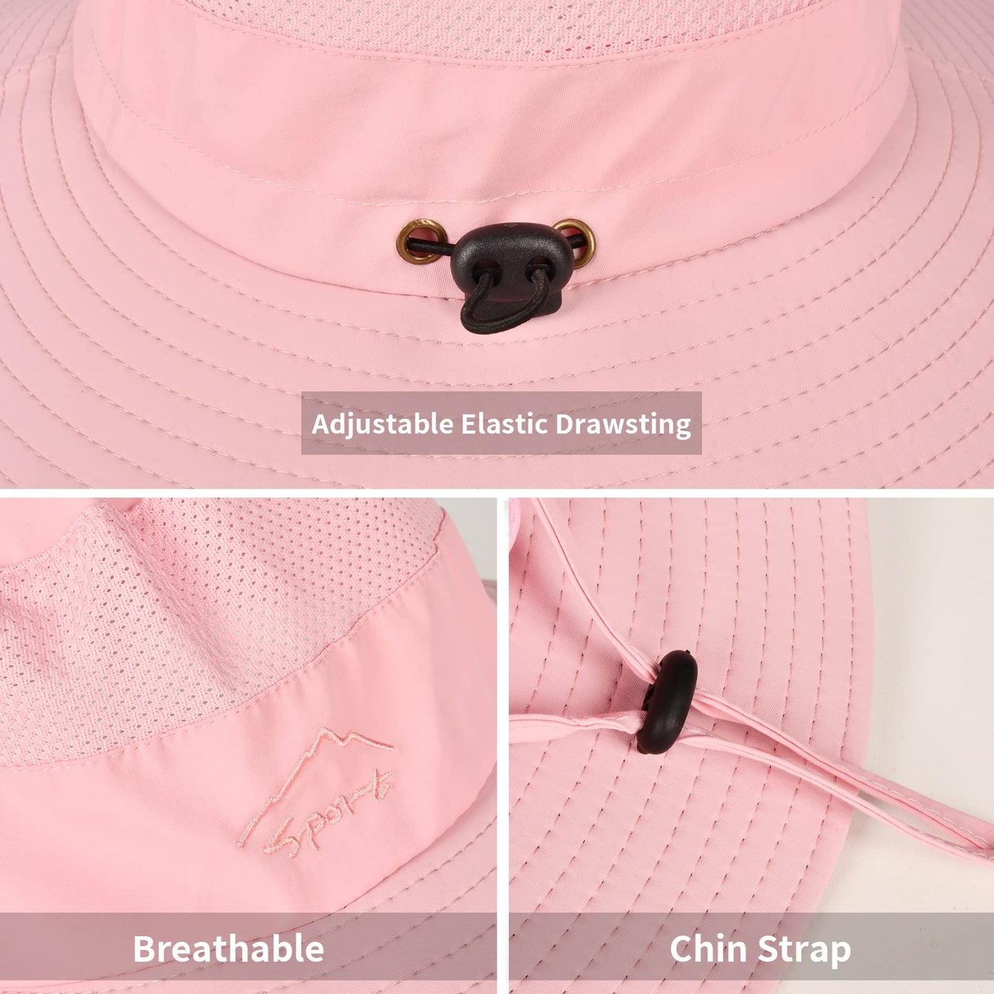 2 Pack Sun Hats for Men Women Fishing Hat UPF 50+ Breathable Wide Brim Summer UV Protection Hat Black/Pink