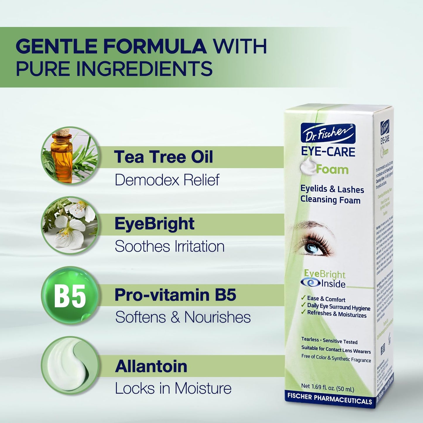 Dr. Fischer Tea Tree Oil Eyelid and Lashes Cleanser - Eye Lid Scrub and Wash - Eyelash Foam