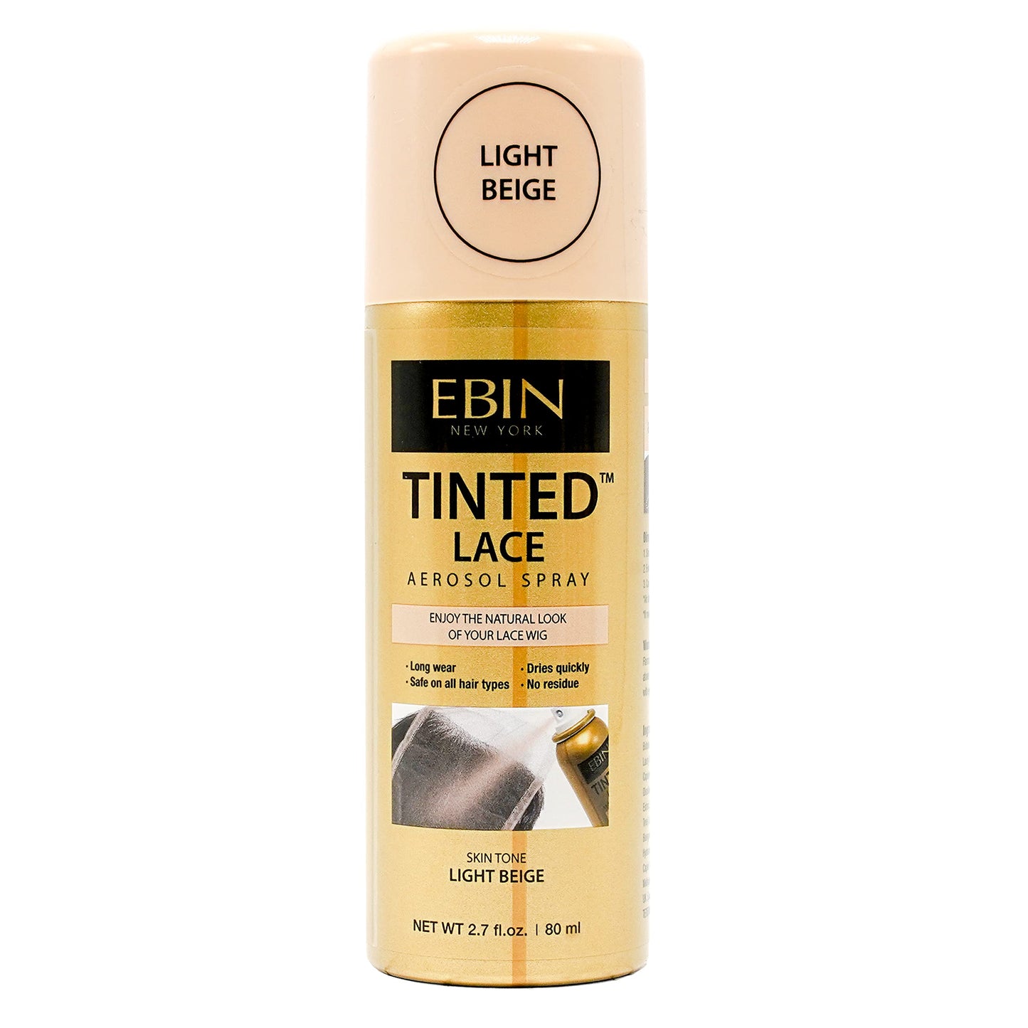 EBIN NEW YORK Tinted Lace Spray - Light Beige 2.7oz/80ml, Quick Dry, Water Resistant, No Residue, High Pigmentation, Even Spray, Matching Skin Tone, Natural Look for Wig