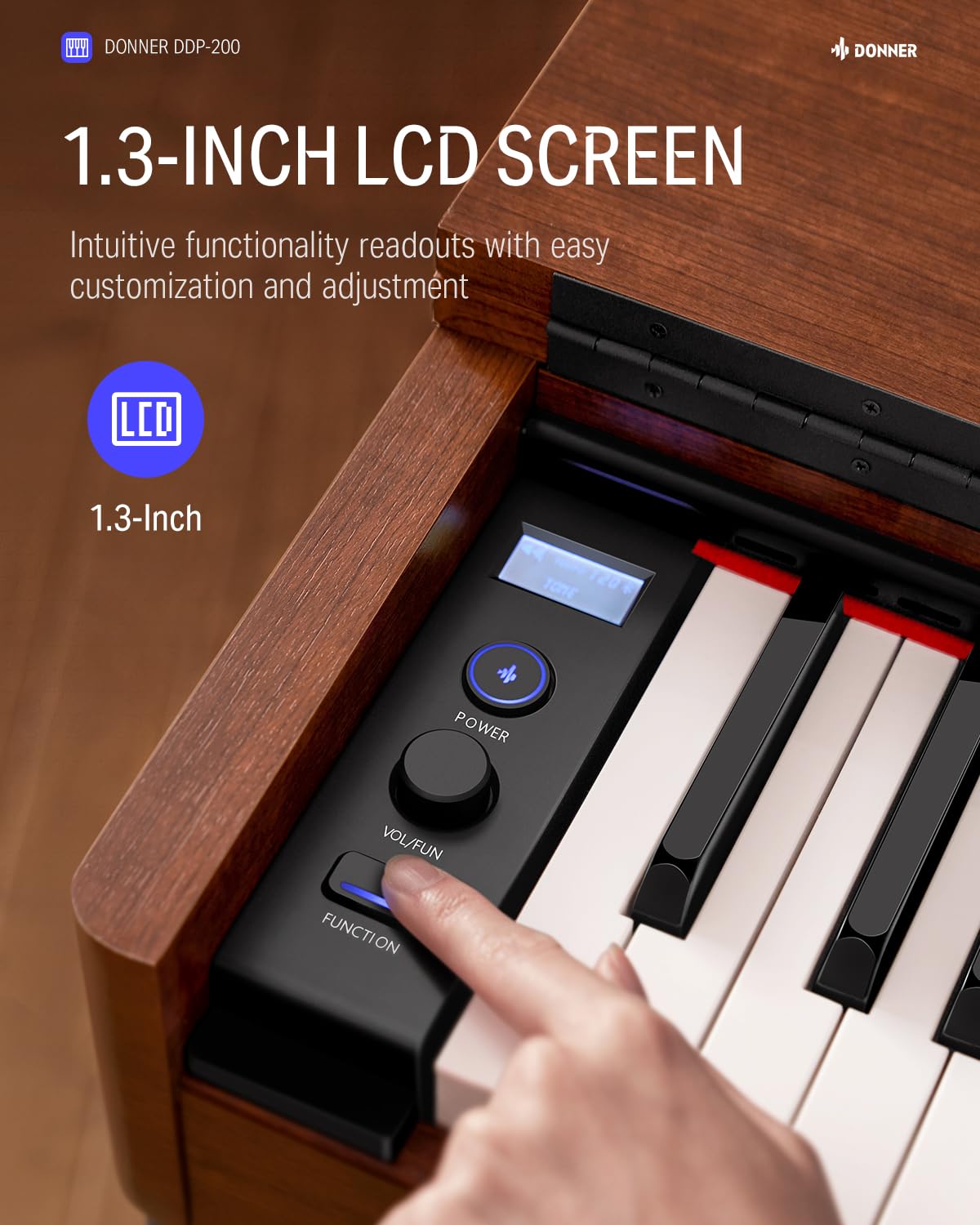 Donner Digital Piano with 88 Key Dynamic Graded Hammer Action Weighted Keyboard Piano, DDP-200 Upright Digital Piano for Professional with LCD Screen/5 Reverb/BT MIDI/Three Pedal