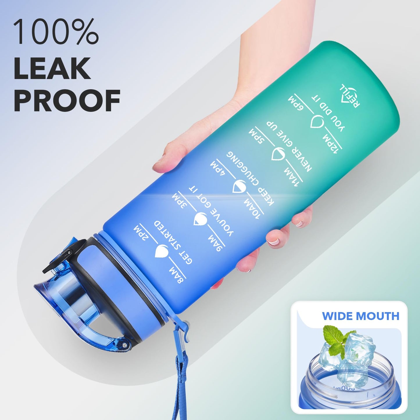 Enerbone 24 oz Water Bottle, Leakproof BPA & Toxic Free, Motivational Water Bottle with Times to Drink and Straw, Fitness Sports Water Bottle with Strap for Office, Gym, Outdoor Sports