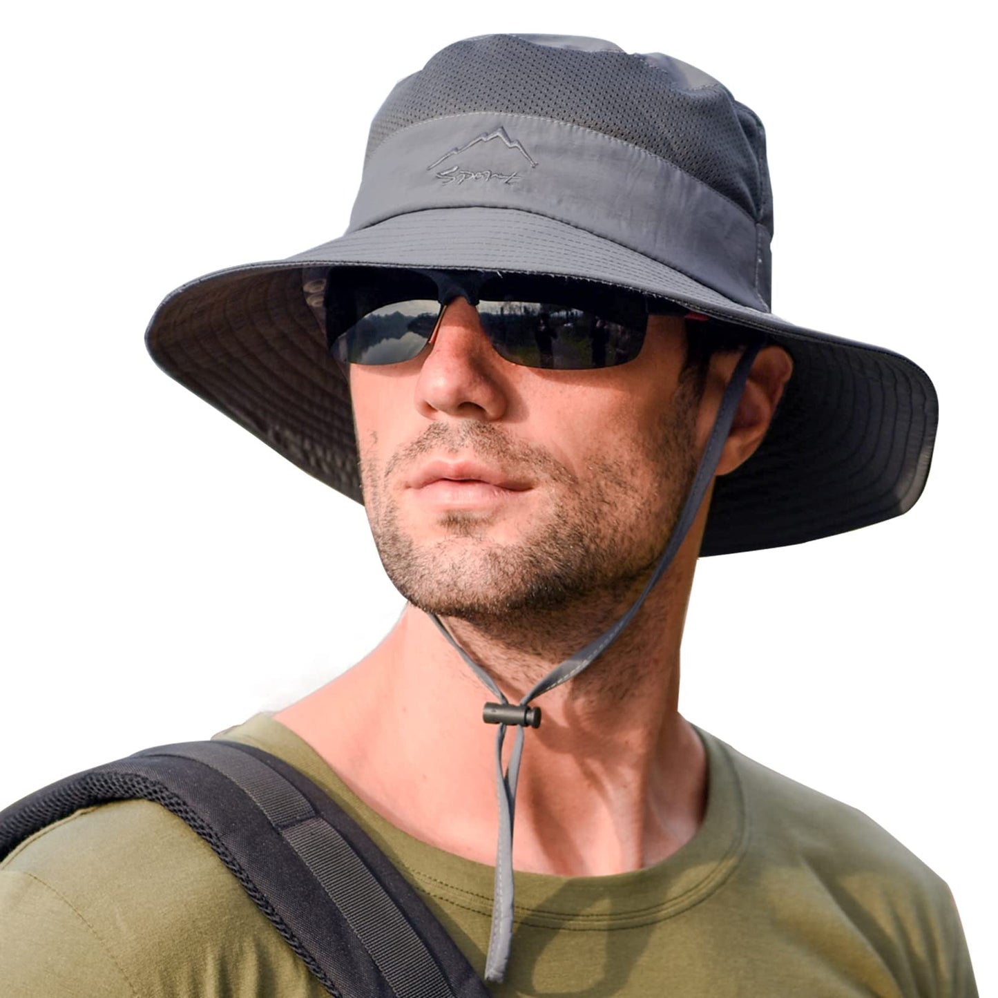 2 Pack Sun Hats for Men Women Fishing Hat UPF 50+ Breathable Wide Brim Summer UV Protection Hat Black/Dark Grey