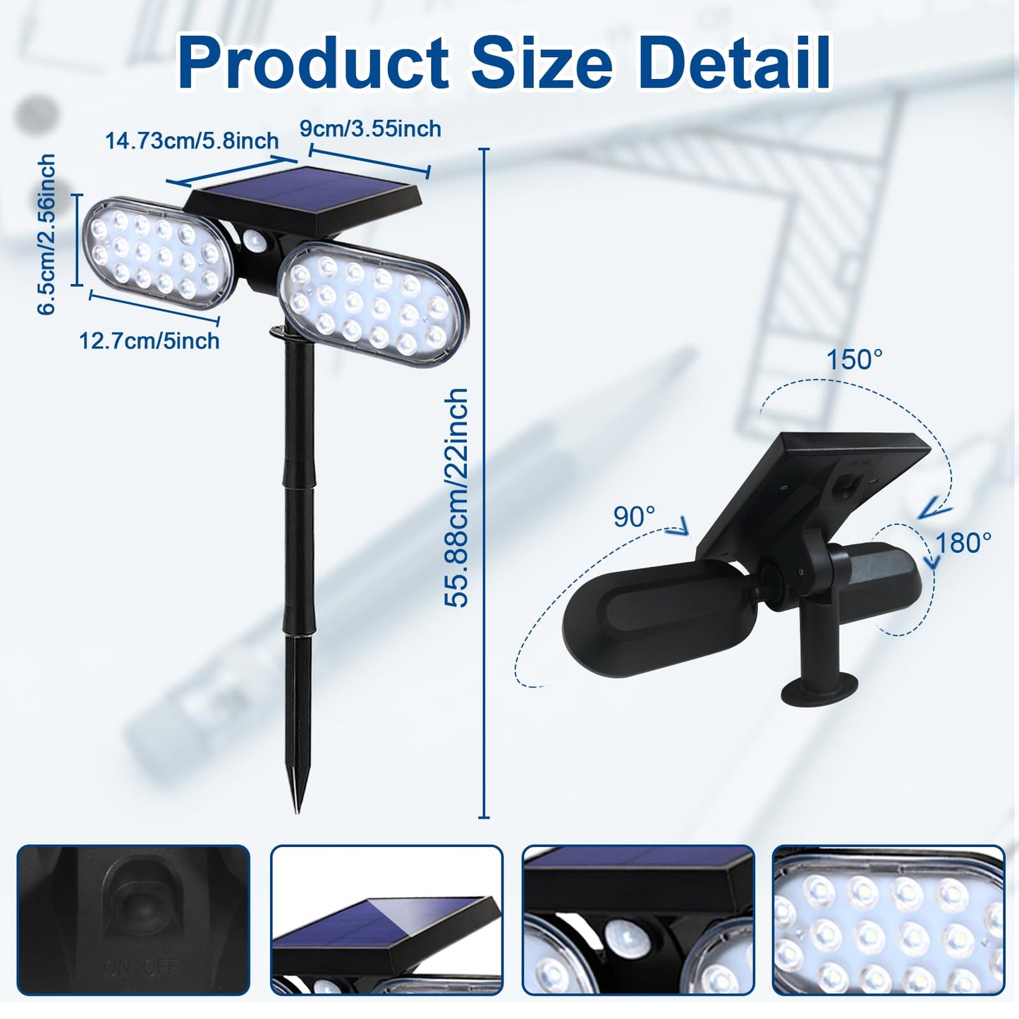 EMANER Motion Lights Solar Powered, Outdoor Solar Flood Lights, Stay On or Motion On/Off, Dusk to Dawn Security Solar Light, Landscape Spotlights for Garden Backyard Path, 8-Pack