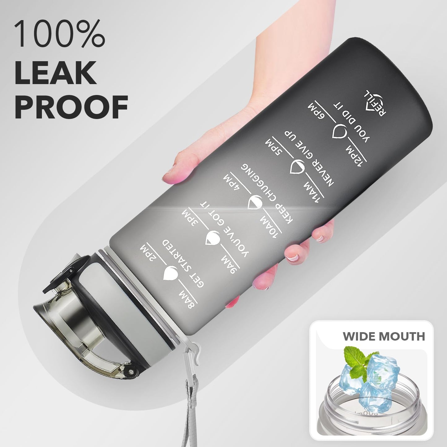 Enerbone 24 oz Water Bottle, Leakproof BPA & Toxic Free, Motivational Water Bottle with Times to Drink and Straw, Fitness Sports Water Bottle with Strap for Office, Gym, Outdoor Sports