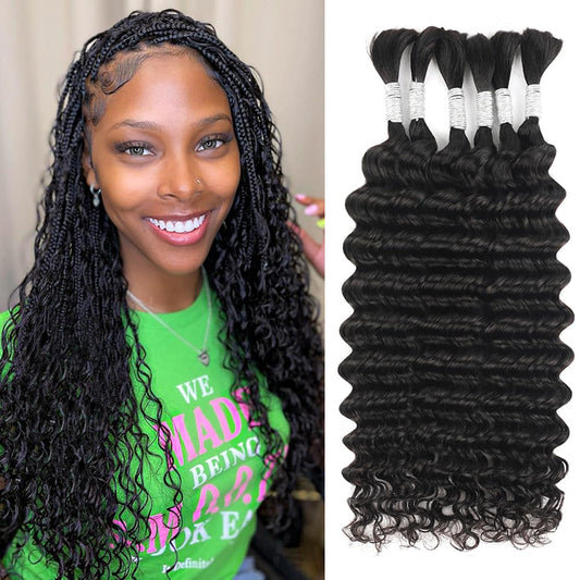 14 Inch 6 Bundles Human Hair Braiding Hair Human Braiding Hair No Weft Deep Wave Bulk Human Hair for Braiding Hair Extensions for Boho Braids 150g Natural Color#