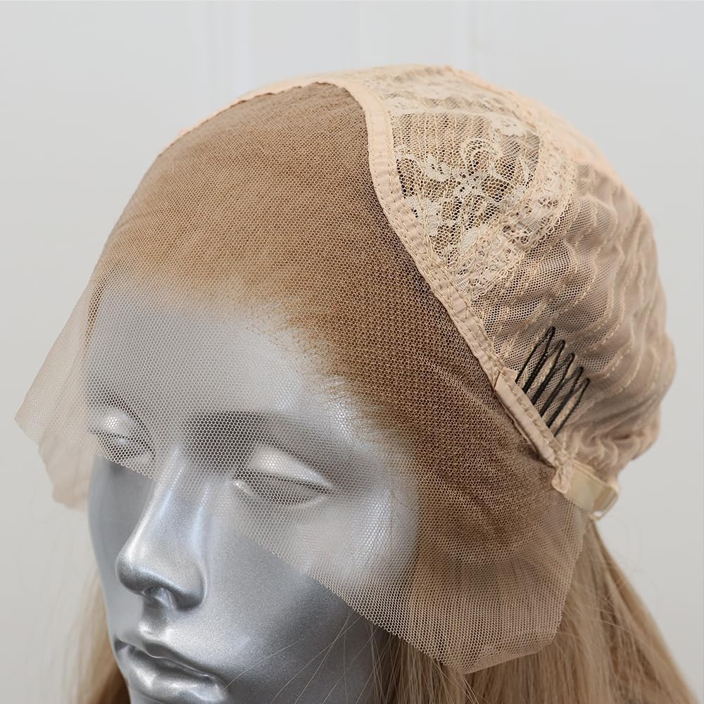 ELESTY Blonde Straight Synthetic Lace Front Wigs for Women 13 * 4 Big Lace Free Part Ash Blonde Heat Resistant Fiber Hair Synthetic Wig Pre Plucked Natural Hairline Glueless Lace Wigs Daily Wigs