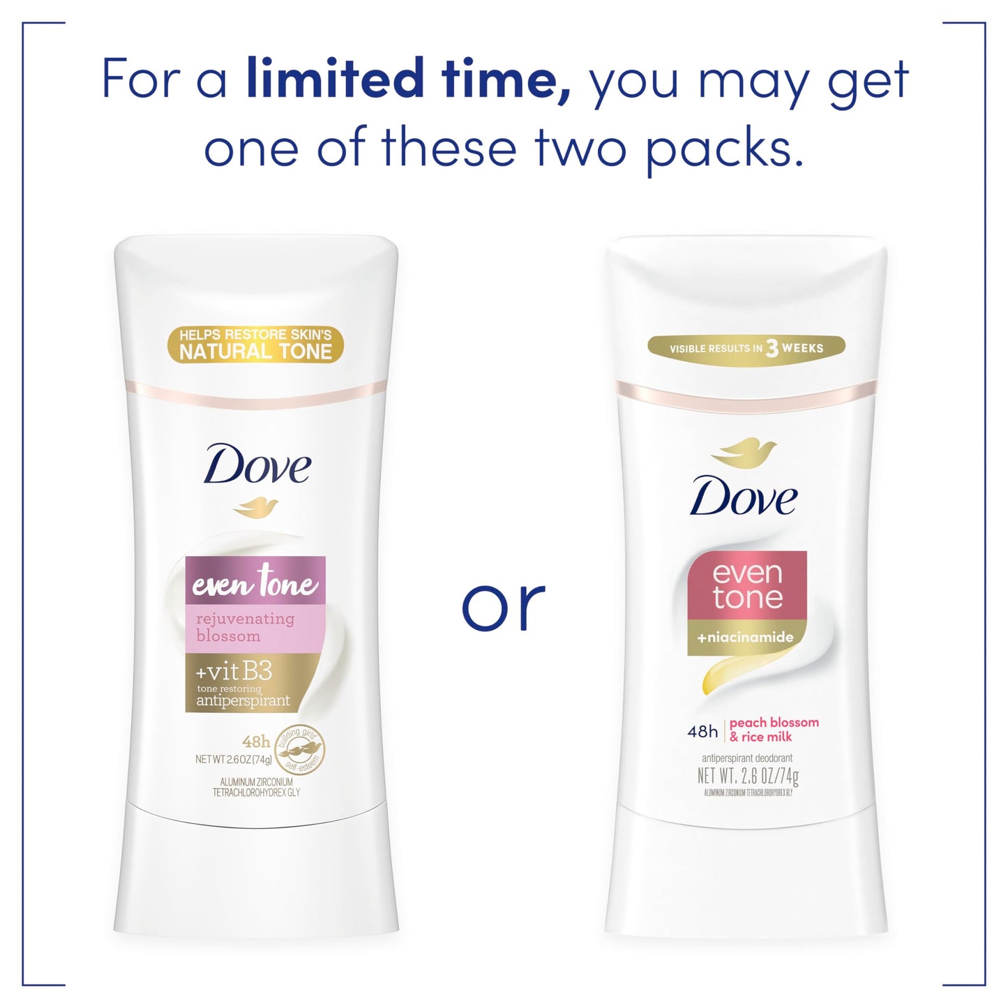 Dove Even Tone Antiperspirant Deodorant Stick Peach Blossom & Rice Milk 2.6 oz