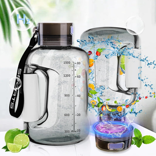 1.5L Sport Hydrogen Water Bottle - PEM High-Tech Ionized Water Generator, Fitness Ionized Water Bottle for Travel, Gym, and Home, Giftable(Color:Gray)