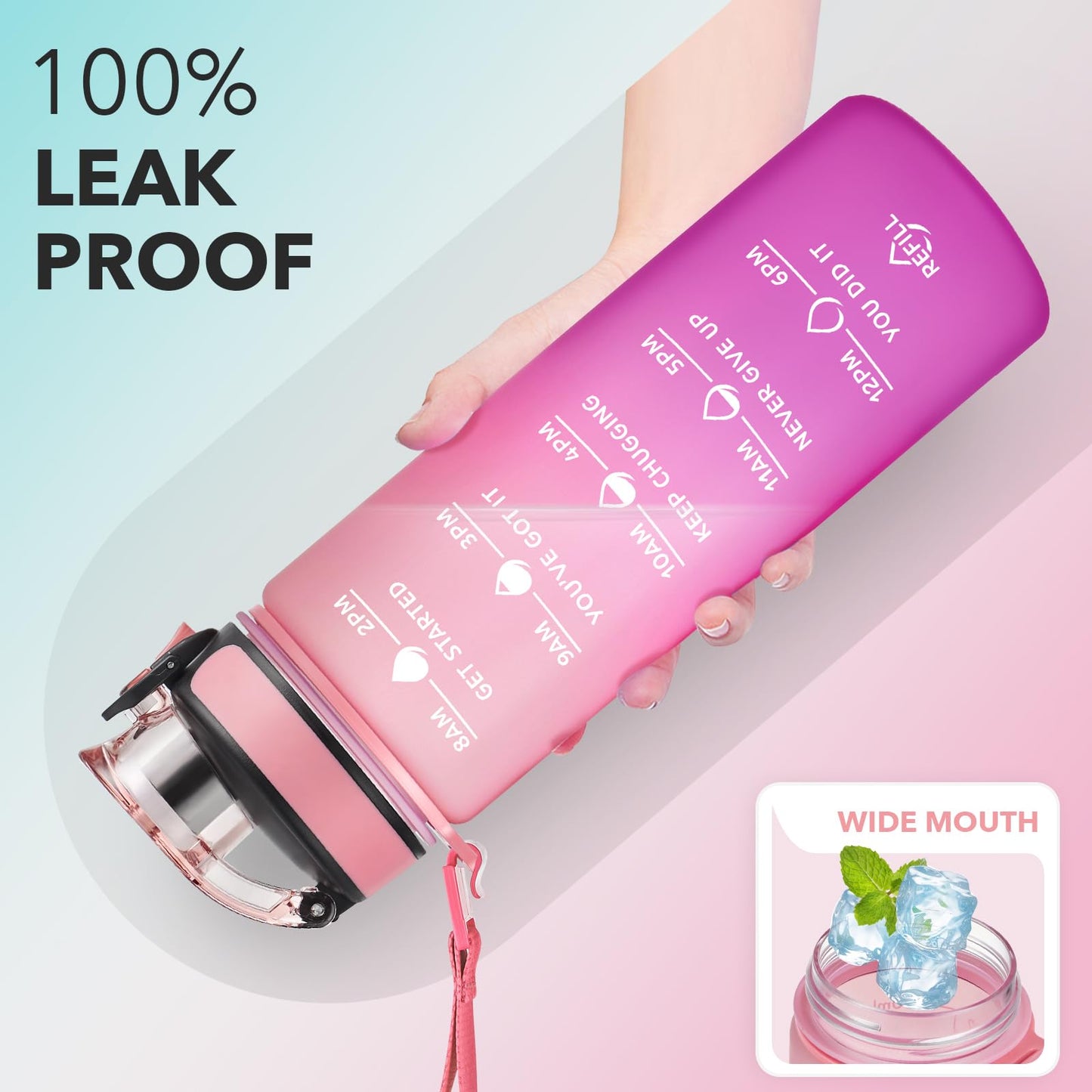 Enerbone 24 oz Water Bottle, Leakproof BPA & Toxic Free, Motivational Water Bottle with Times to Drink and Straw, Fitness Sports Water Bottle with Strap for Office, Gym, Outdoor Sports