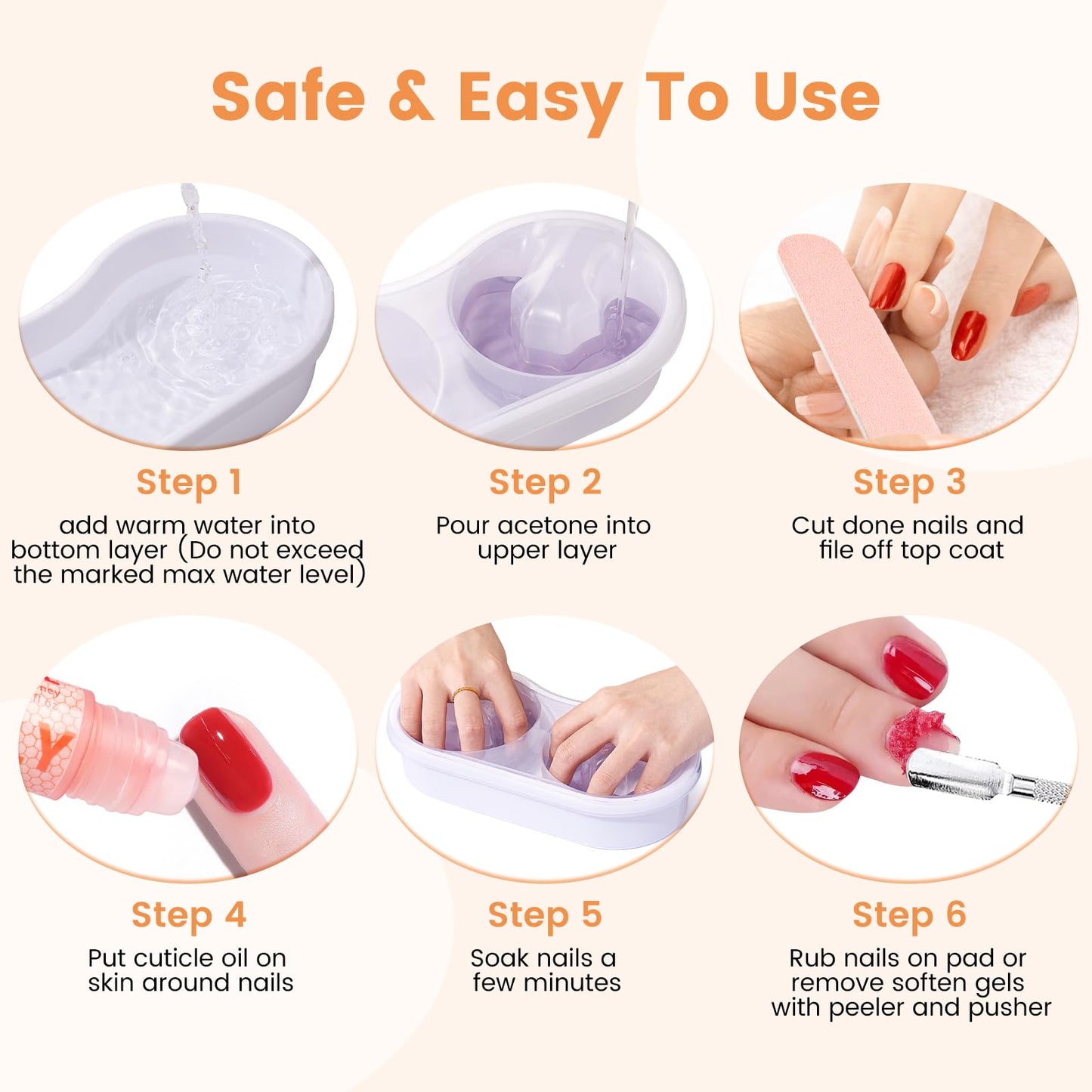 Dual Nail Soaking Bowl Acetone Proof: Soak Off Gel Nail Polish Dip Powder Remover Bowl- Cut the Soaking Time in Half Manicure Bowl for Salon Home (D2-White)