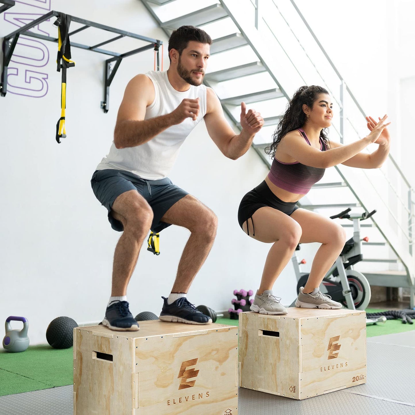 Elevens 3 in 1 Wooden Plyo Box Jump Box Plyometric Box for Jumping Trainer, Skipping, Jumping, Lunges, Box Jumps, Squats, Step-Ups, Dips (30"x20"x24")